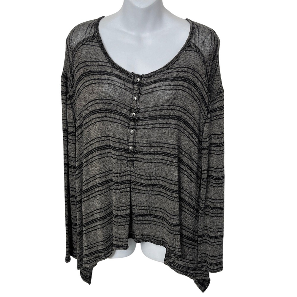 FREE PEOPLE slinky hacci striped oversized henley Ivory Combo Size XS NEW